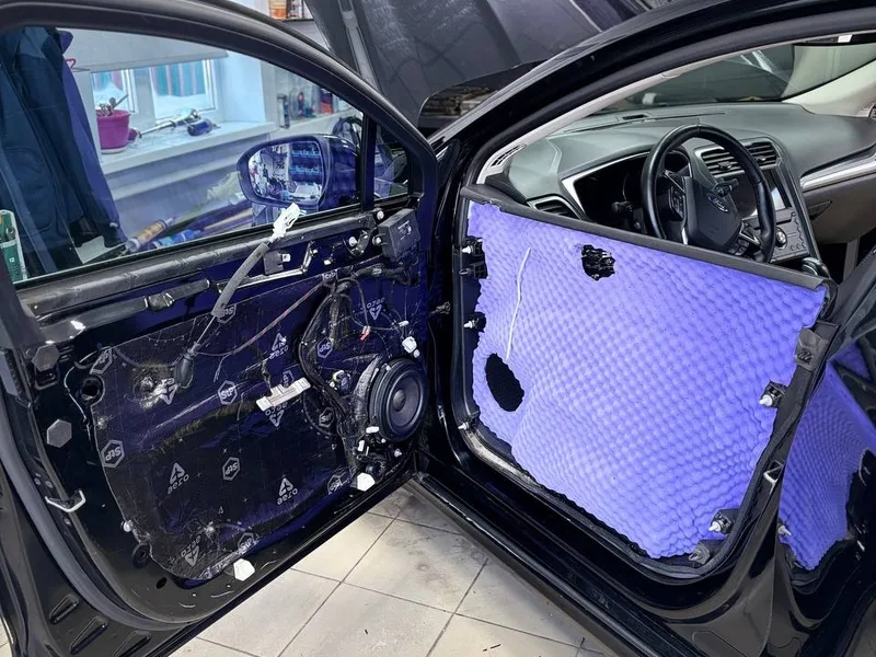 Дверь Ford Mondeo с уложенным шумоизоляционным материалом